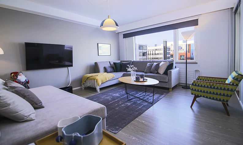 Kuva kerrostaloasunnosta Rovaniemen keskustassa<br />
